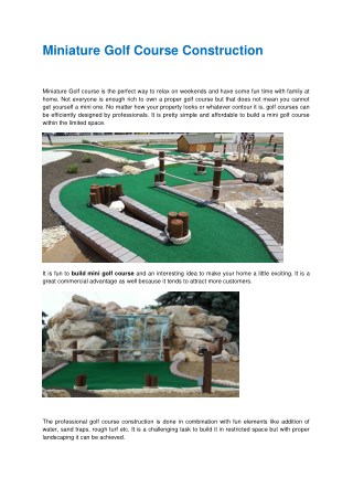 Golf Course Designers | Mini Golf Construction Costs