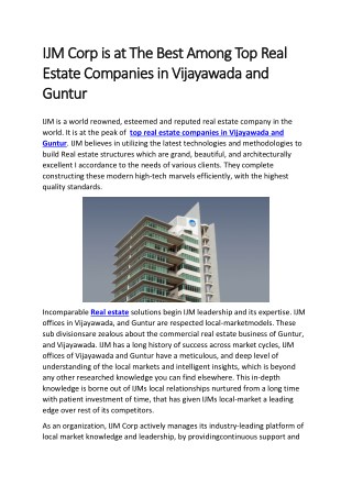 Top Real Estate Companies in Vijayawada, Guntur | IJM India Properties