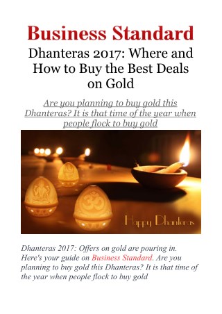 Dhanteras 2017: Offers on gold are pouring in. Here's your guide