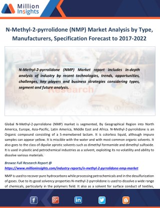 N-Methyl-2-pyrrolidone (NMP) Market Analysis by Type, Manufacturers, Specification Forecast to 2017-2022