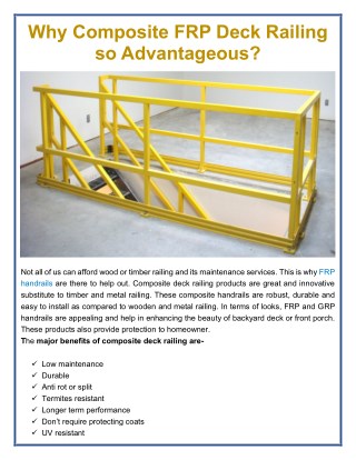 Why Composite FRP Deck Railing so Advantageous?
