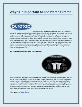 Why is it Important to use Water Filters
