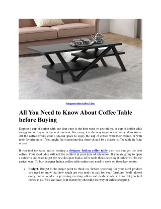 All You Need to Know About Coffee Table before Buying