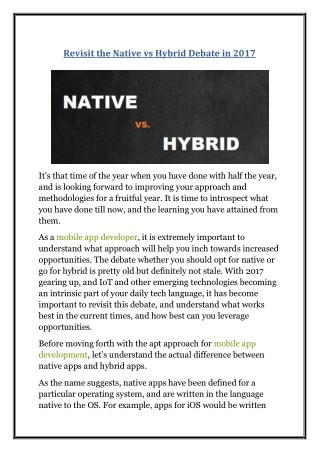 Revisit the Native vs Hybrid Debate in 2017