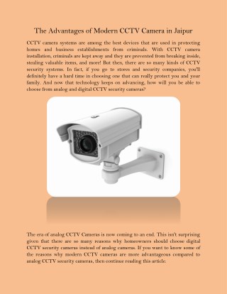 The Advantages of Modern CCTV Camera in Jaipur