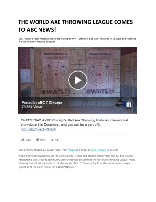 THE WORLD AXE THROWING LEAGUE COMES TO ABC NEWS!