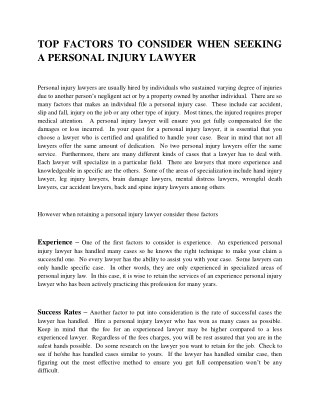 Top factors to consider when seeking a personal injury lawyer