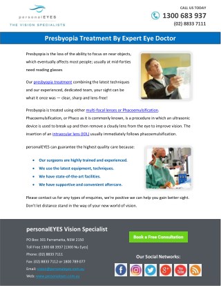 Presbyopia Treatment By Expert Eye Doctor