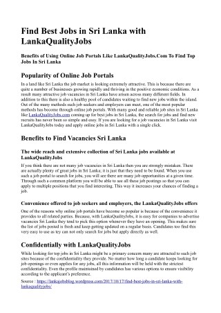 Find Best Jobs in Sri Lanka with LankaQualityJobs