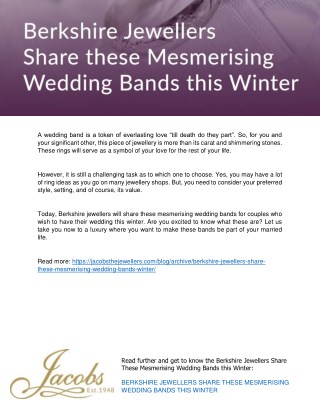 Berkshire Jewellers Share These Mesmerising Wedding Bands this Winter