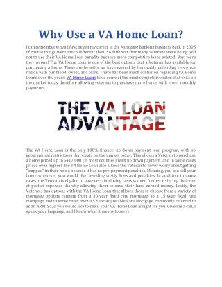 Why Use a VA Home Loan