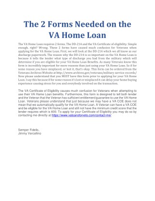 The 2 Forms Needed on the VA Home Loan