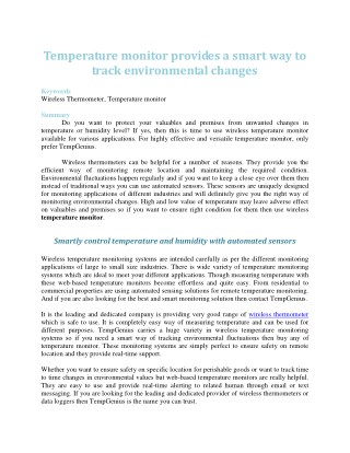 Temperature monitor provides a smart way to track environmental changes