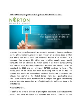 Address the complex problem of drug abuse at Norton Health Care