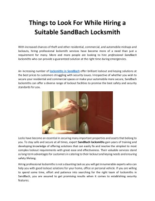 Things to Look For While Hiring a Suitable SandBach Locksmith