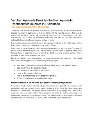 Best Ayurvedic Treatment for Jaundice in Hyderabad