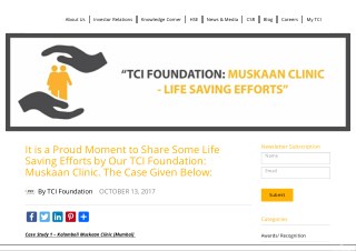 It is a Proud Moment to Share Some Life Saving Efforts by Our TCI Foundation