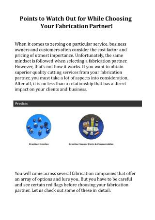 Points to Watch Out for While Choosing Your Fabrication Partner!