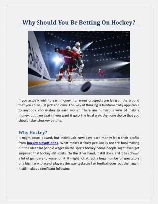 Why Should You Be Betting On Hockey