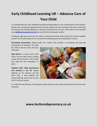 Early Childhood Learning UK – Advance Care of Your Child