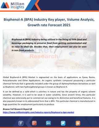 Bisphenol-A (BPA) Market Report Analysis, Sales Volume, Revenue, Price and Gross Margin To 2021