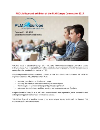 PROLIM is proud exhibitor at the PLM Europe Connection 2017.