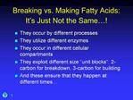 Breaking vs. Making Fatty Acids: It s Just Not the Same