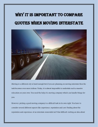 Why It Is Important to Compare Quotes When Moving Interstate