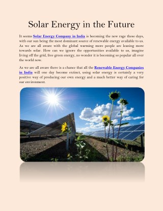 Solar Energy in the Future