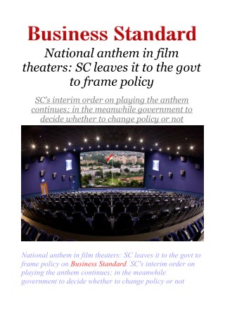 National anthem in film theaters: SC leaves it to the govt to frame policy
