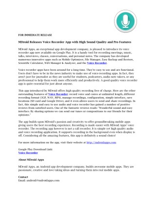 MDroid Releases Voice Recorder App with High Sound Quality and Pro Features