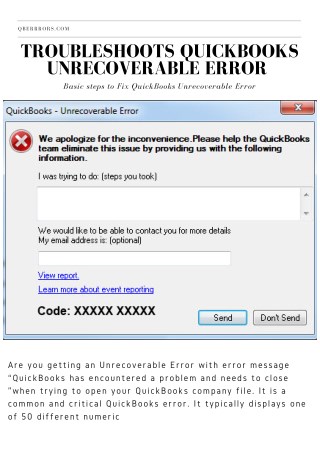 Steps to Troubleshoots QuickBooks Unrecoverable Error