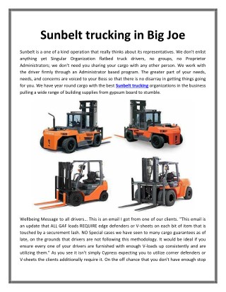 Sunbelt trucking in Big Joe