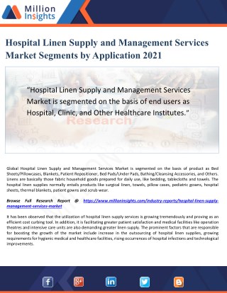 Hospital Linen Supply and Management Services Market Segments by Application 2021