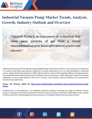 Industrial Vacuum Pump Market Trends, Analysis, Growth, Industry Outlook and Overview