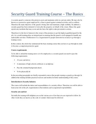 Security Guard Training Course – The Basics