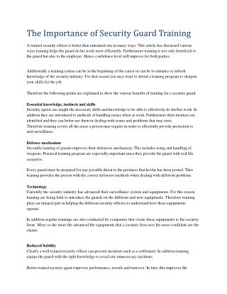 The Importance of Security Guard Training
