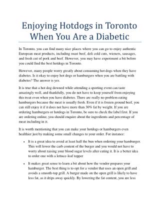Enjoying Hotdogs in Toronto When You Are a Diabetic