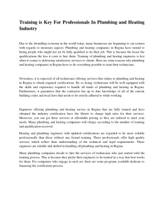 Training is key for professionals in plumbing and heating industry