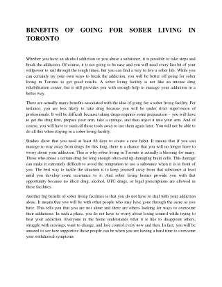 Benefits of going for sober living in toronto
