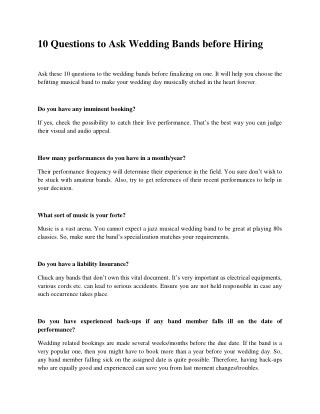 10 questions to ask wedding bands before hiring