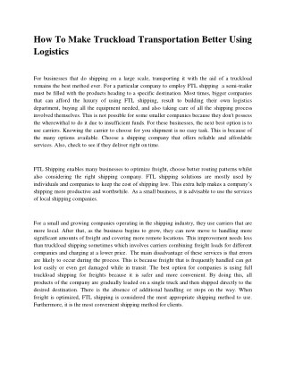How to make truckload transportation better using logistics