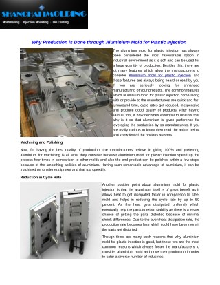 Why Production is Done through Aluminium Mold for Plastic Injection