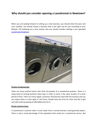 Why should you consider opening a Laundromat in Newtown?