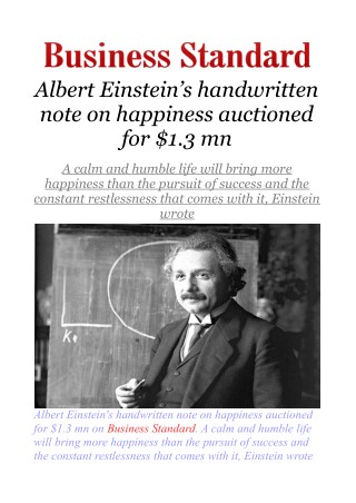 Albert Einstein's handwritten note on happiness auctioned for $1.3 mn