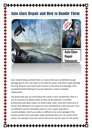 Auto Glass Repair and How to Handle Them