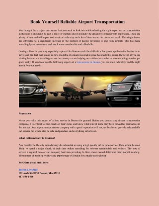 Book Yourself Reliable Airport Transportation