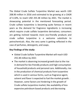 Crude Sulfate Turpentine Market Value, Share and Growth to 2021