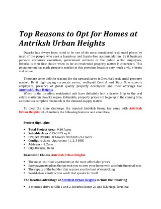 Antriksh urban heights, top reasons to opt for homes