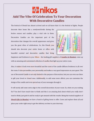 Add The Vibe Of Celebration To Your Decoration With Decorative Candles
